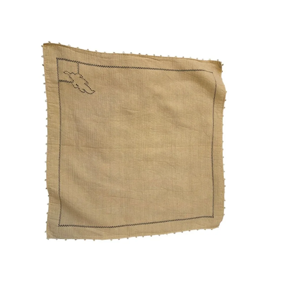 Vintage Tan Cloth Napkins Set of 4 Openwork Ladder Stitch Picot Trim 16.5in